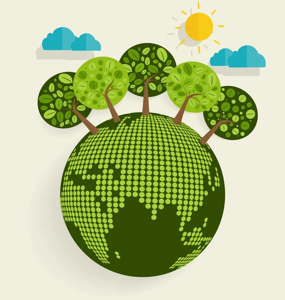Yeşil Eco toprak ve ağaçlar — Stok Vektör