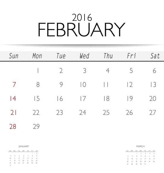 Calendar template for February — Stock Vector
