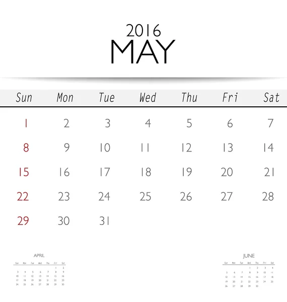 Modelo de calendário para maio — Vetor de Stock