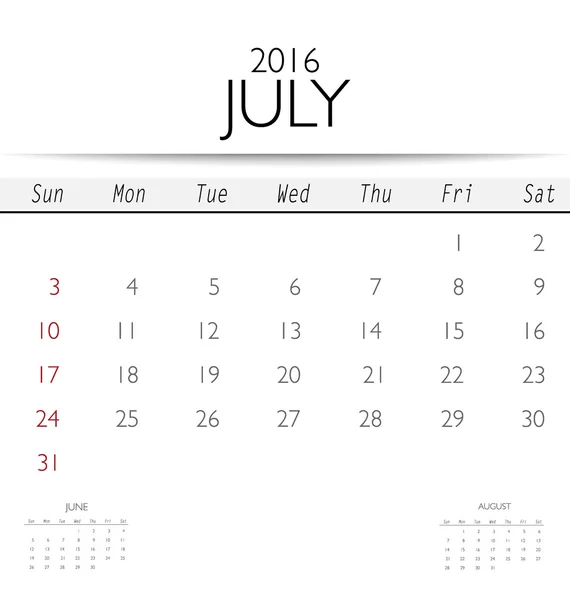 Modello di calendario per luglio — Vettoriale Stock