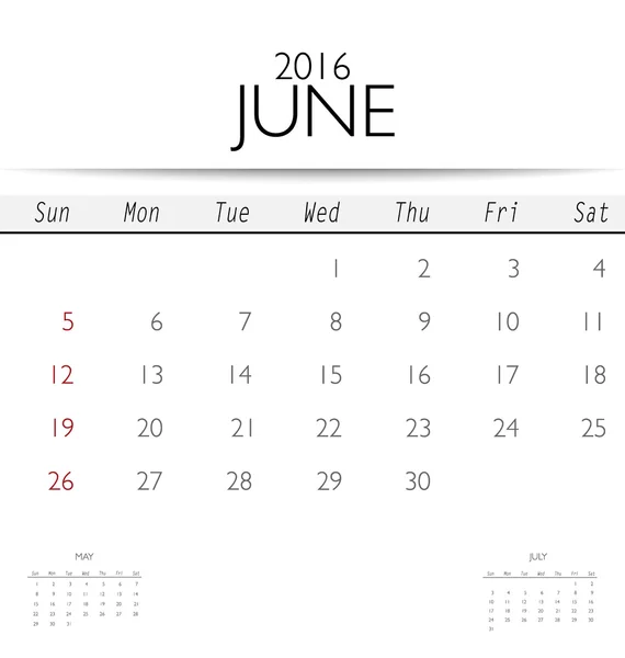 Plantilla de calendario para junio — Vector de stock