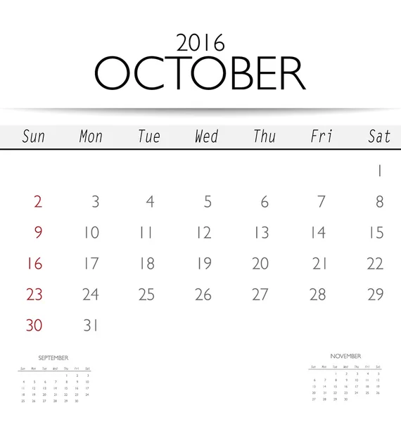 Plantilla de calendario para octubre — Vector de stock