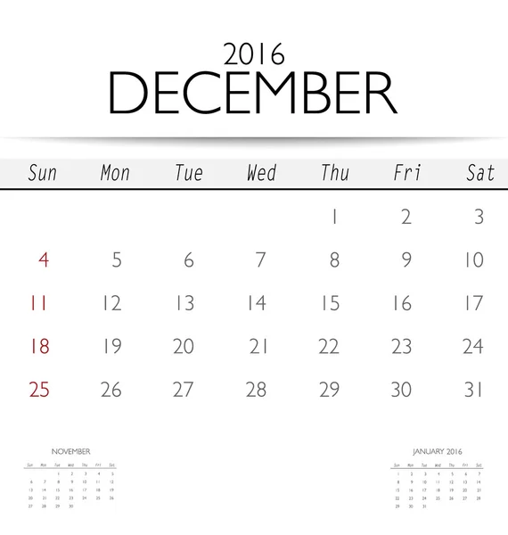 Calendar template for December — Stock Vector