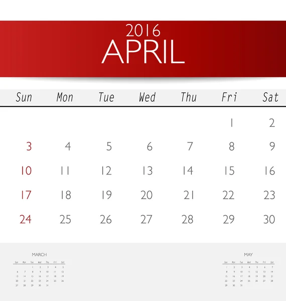 Plantilla de calendario para abril — Vector de stock