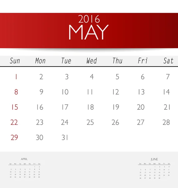 Plantilla de calendario para mayo — Vector de stock