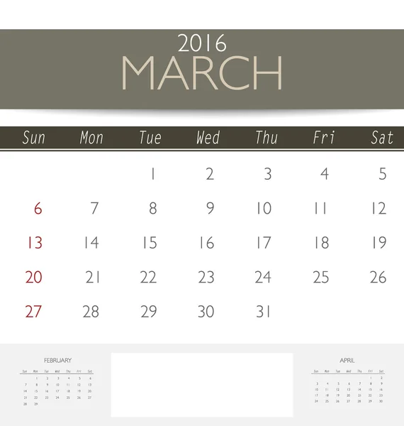 Kalendermall för mars — Stock vektor