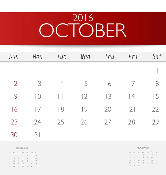 Plantilla de calendario para octubre — Vector de stock