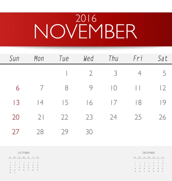 Calendar template for November — Stock Vector