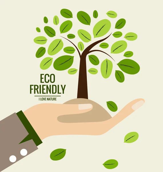 Hand holding earth and Tree — Stock Vector