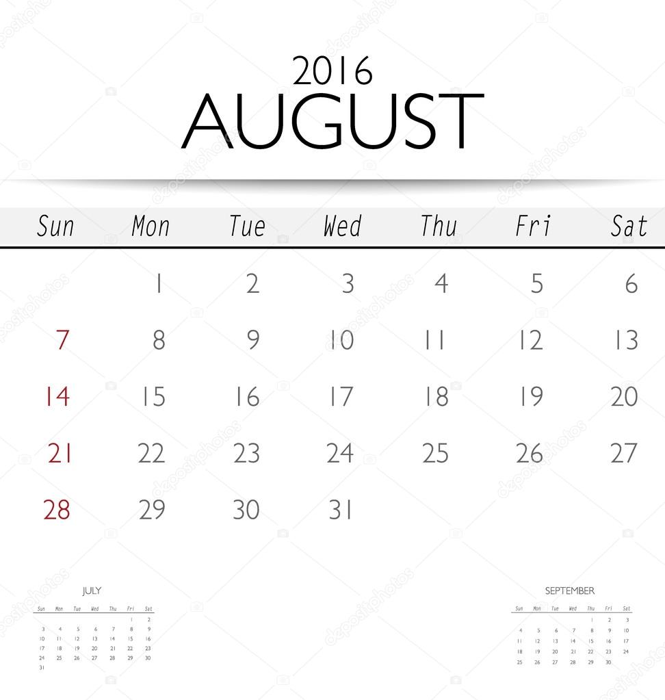Calendar template for August Stock Vector Image by ©jannystockphoto