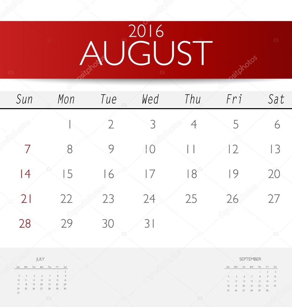 Calendar Template For August Stock Vector Image By C Jannystockphoto