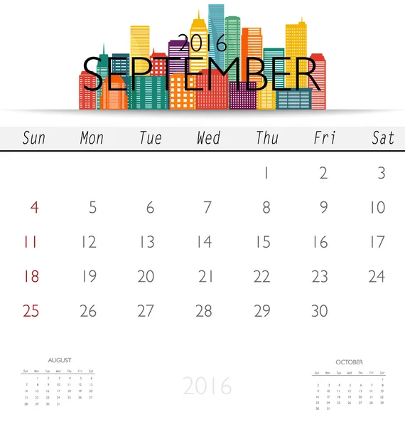 Monthly calendar for September — Stock Vector
