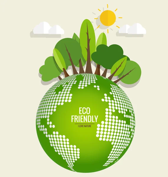 Yeşil Eco toprak ve ağaçlar — Stok Vektör