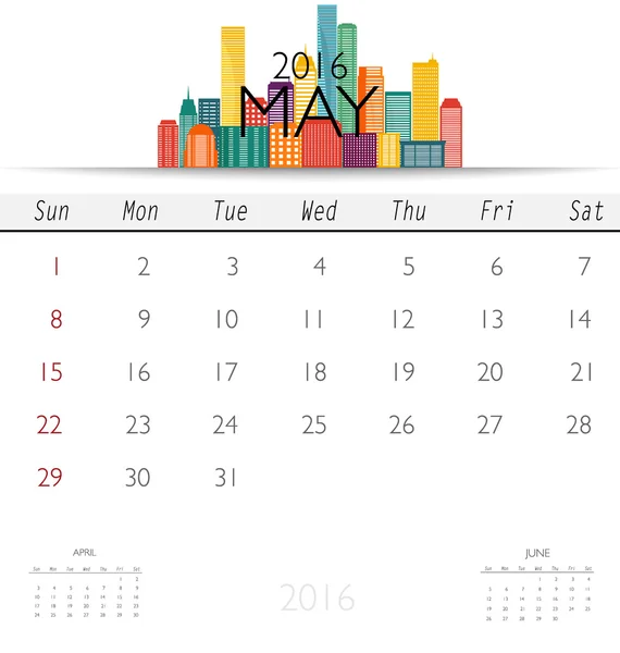 Calendrier mensuel pour mai — Image vectorielle