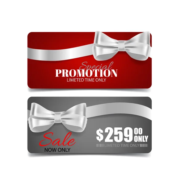 Coupons cadeaux avec rubans — Image vectorielle