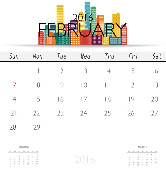 Monthly calendar for February — Stock Vector