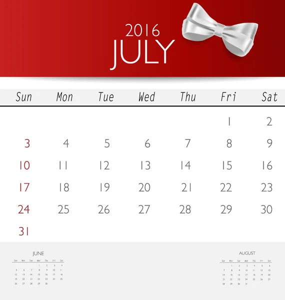 Monthly calendar template for July — Stock Vector
