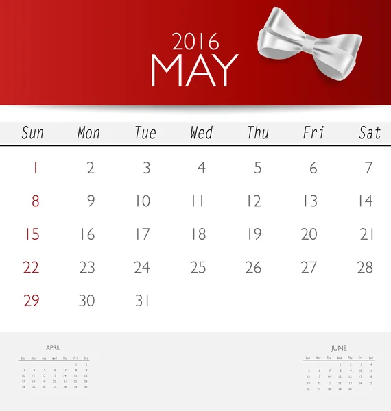 Monthly calendar template for May — Stock Vector