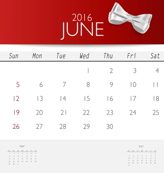 Monthly calendar template for June — Stock Vector