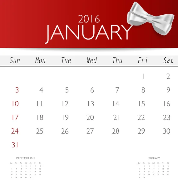 Monthly calendar template for January — Stock Vector