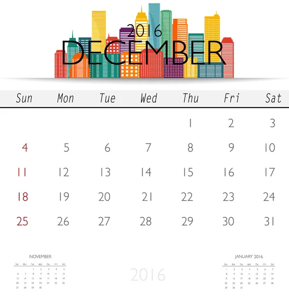 Monthly calendar for December — Stock Vector