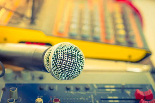 Microphone and Music mixer desk — Stock Photo, Image