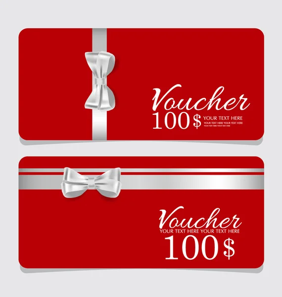Gift coupon with gift bow and ribbon. Vector illustration. — Stock