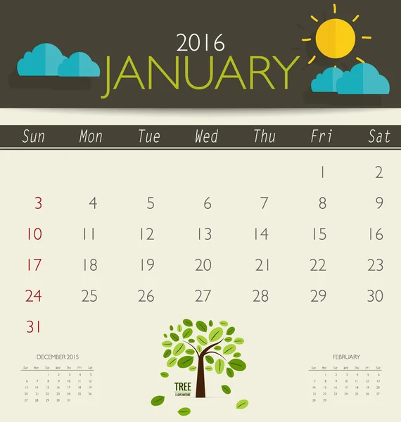 Calendrier mensuel moderne — Image vectorielle