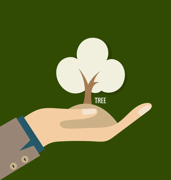Οικολογία έννοια με το χέρι και το δέντρο — Διανυσματικό Αρχείο