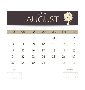 monthly calendar for August clipart