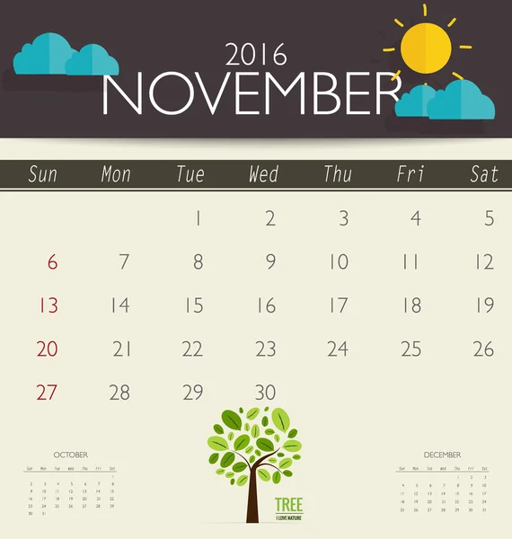 Monthly calendar template — Stock Vector