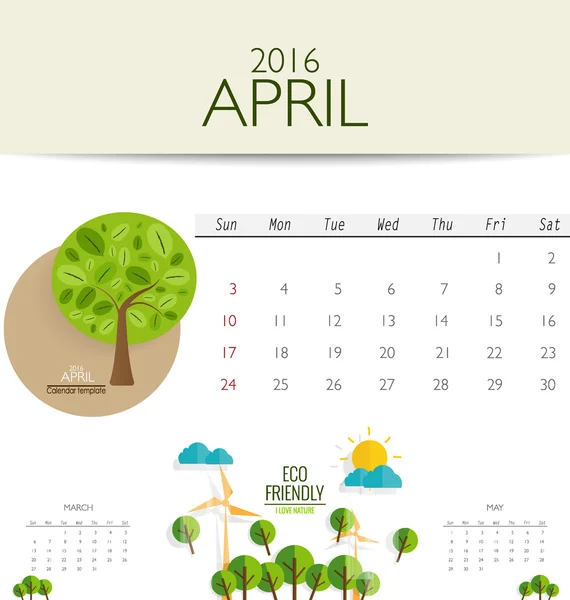 Monthly calendar for April — Stock Vector