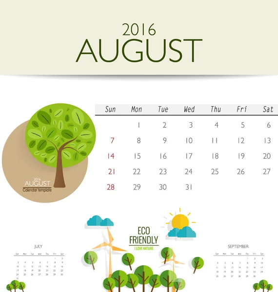 Monthly calendar for August — Stock Vector