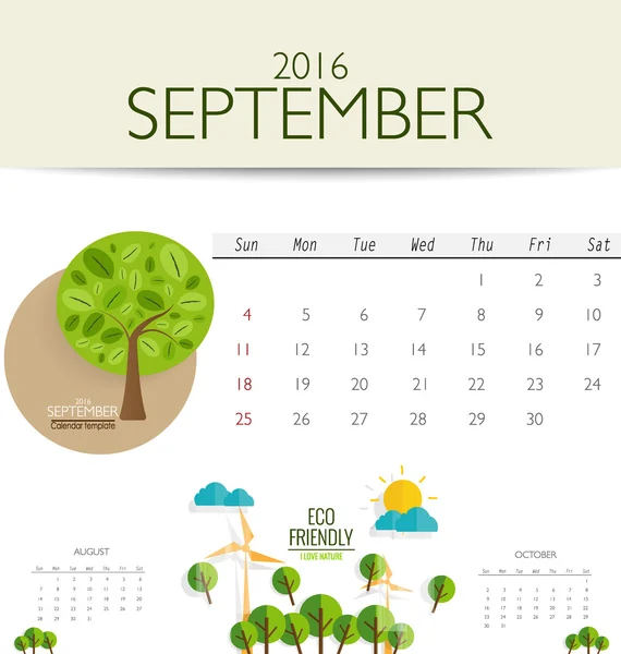 Calendario mensual para septiembre — Vector de stock