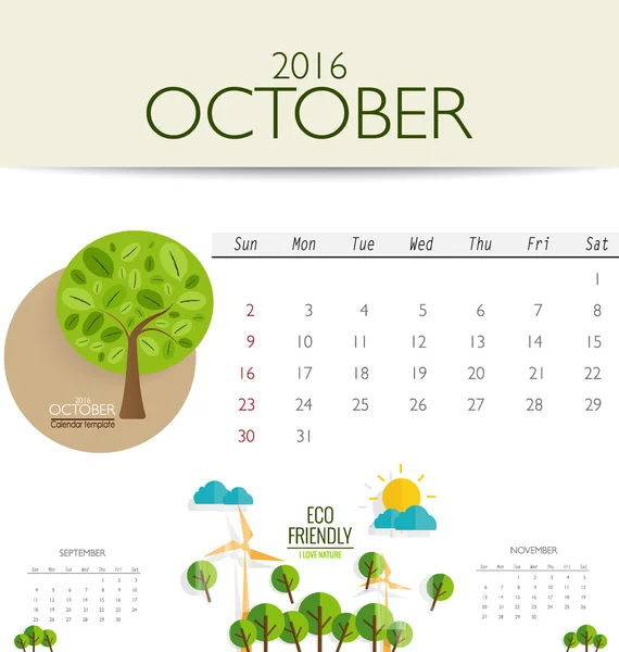 Calendario mensual para octubre — Vector de stock