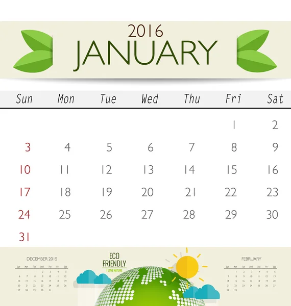 Monatskalender für Januar — Stockvektor