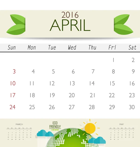 Calendário mensal para abril — Vetor de Stock