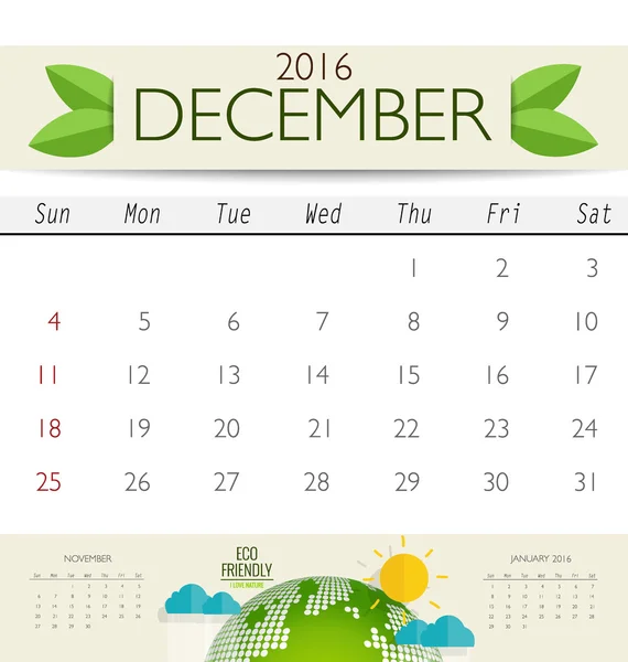 Plantilla de calendario mensual para diciembre. Vector il — Vector de stock