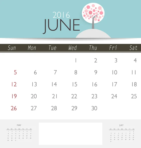 Calendario mensual para junio — Vector de stock