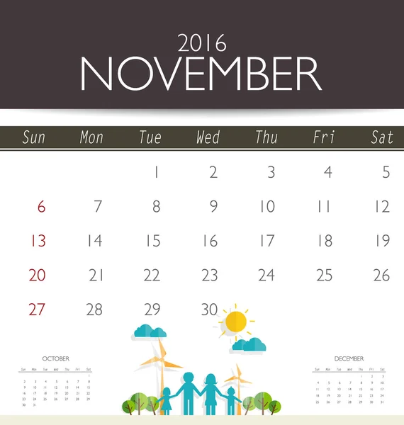 Calendrier mensuel pour novembre — Image vectorielle