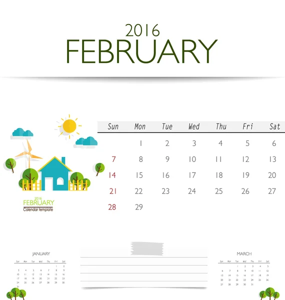 Månadskalender för februari — Stock vektor