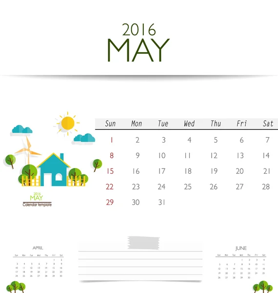 Monthly calendar for May — Stock Vector