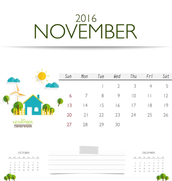 Calendario mensual para noviembre — Vector de stock