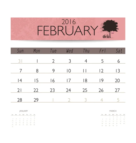 Monthly calendar for February — Stock Vector