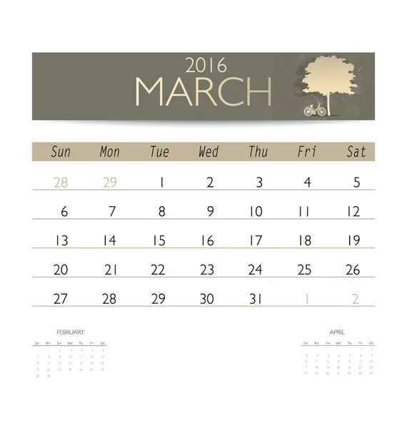 Calendrier mensuel pour mars — Image vectorielle