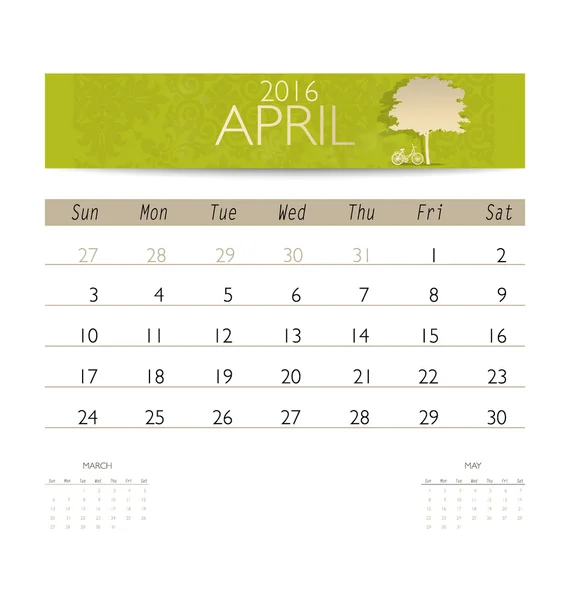 Monthly calendar for April — Stock Vector