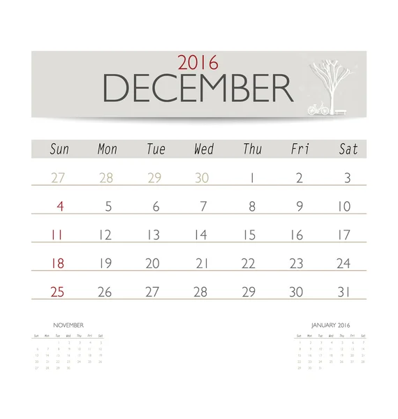 Calendrier mensuel pour décembre — Image vectorielle