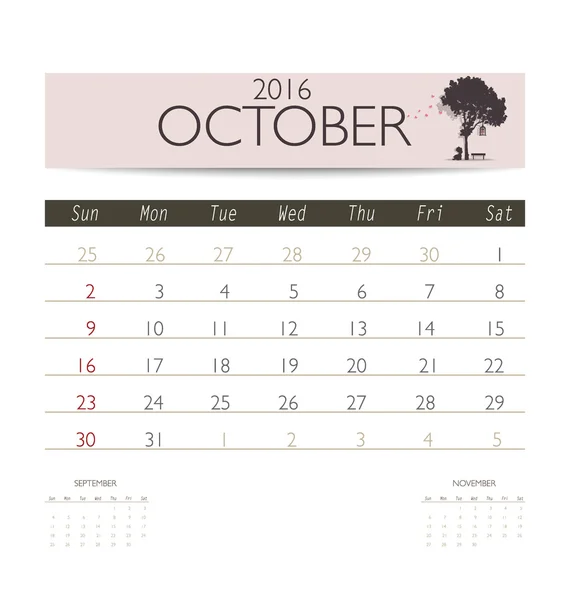 Monthly calendar for October — Stock Vector