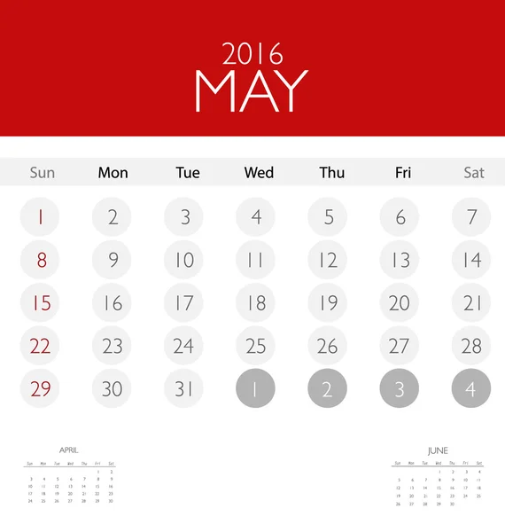 Calendario mensual de mayo — Vector de stock