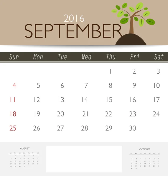 Kalender bulanan untuk September - Stok Vektor